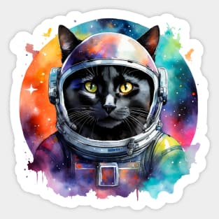 Rainbow Galaxy Astronaut Black Cat Sticker